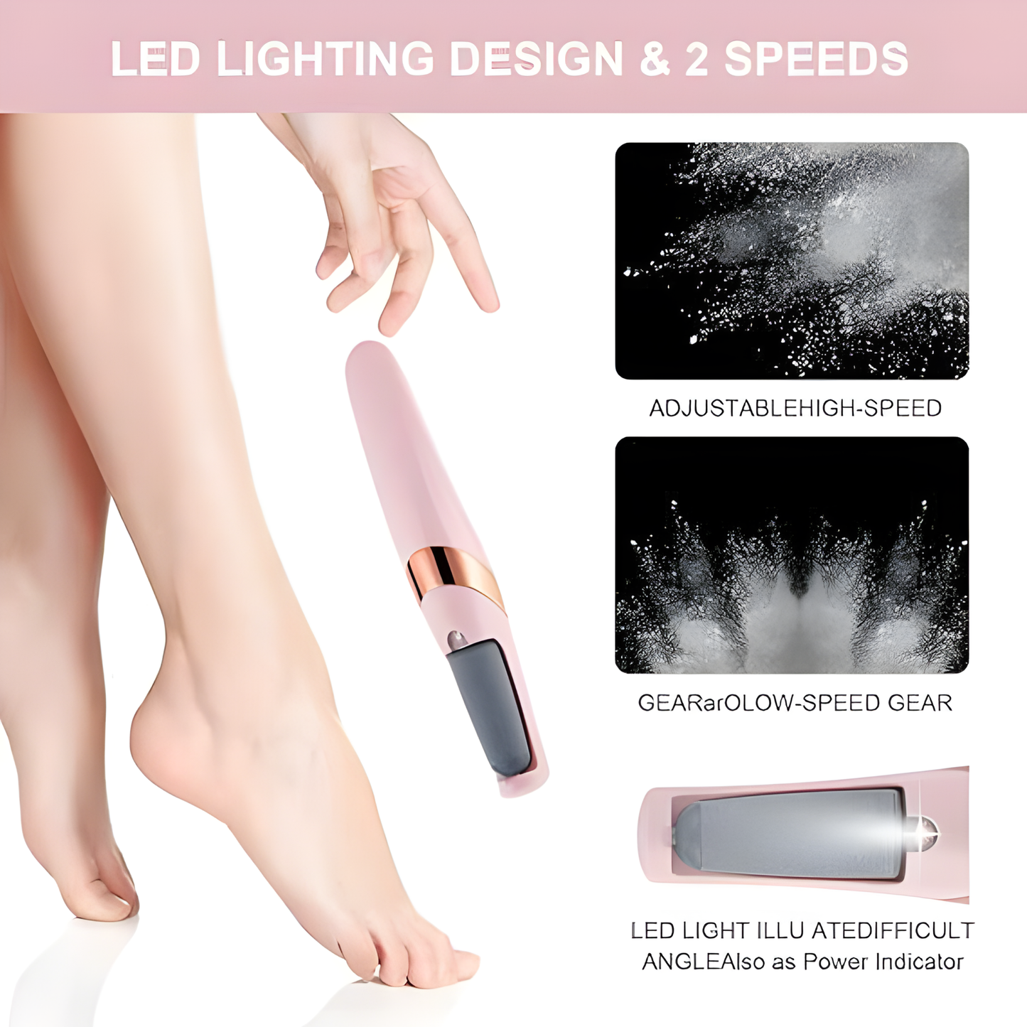 USB Rechargeable Foot Callus Remover – Electric File with LED Light & 2-Speed Settings for Smooth Feet