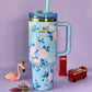 Stainless Steel Flower Design Tumbler – Vacuum Insulated Car Mug with Lid