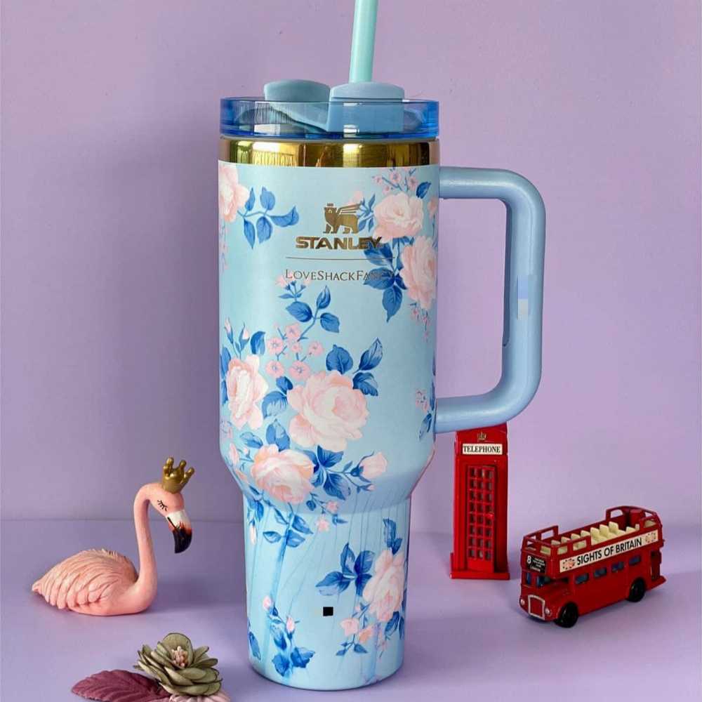 Stainless Steel Flower Design Tumbler – Vacuum Insulated Car Mug with Lid